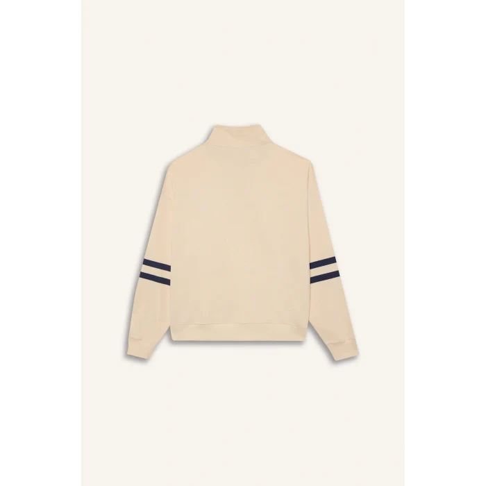 Defacto D7132 Ekru DeFactoFit Oversize Geniş Kalıp Yarım Fermuarlı Baskılı Sporcu Sweatshirt