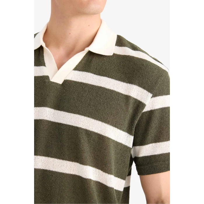Defacto E3965 Haki Regular Fit Polo Yaka Kısa Kollu Triko Görünümlü Polo Tişört