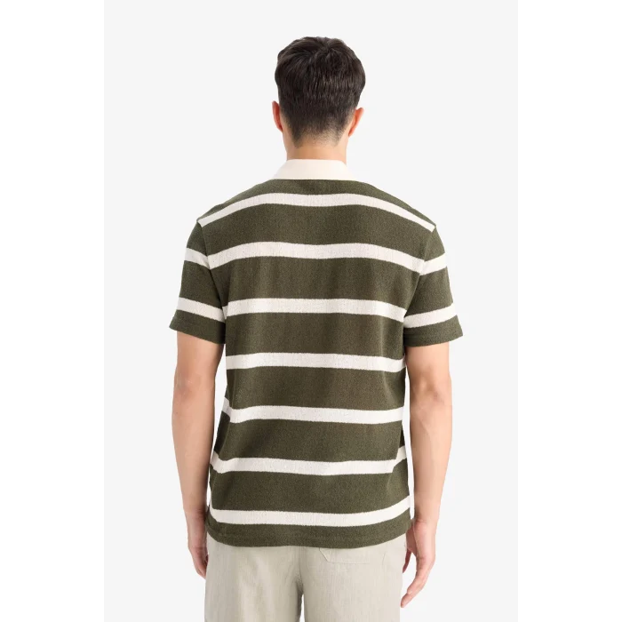 Defacto E3965 Haki Regular Fit Polo Yaka Kısa Kollu Triko Görünümlü Polo Tişört