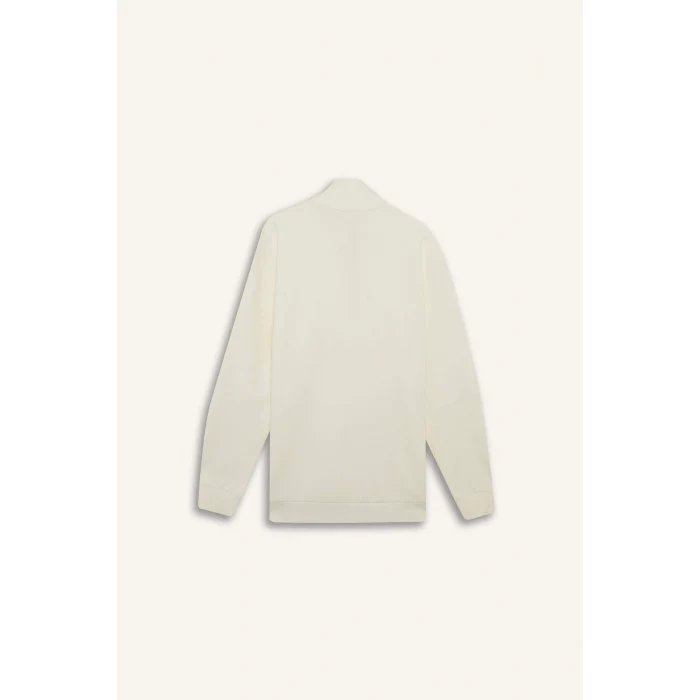 Defacto D7543 Ekru Comfort Fit Dik Yaka Dokulu Yarım Fermuarlı Waffle Sweatshirt