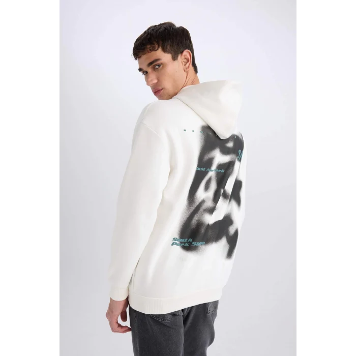 Defacto D8021 Ekru Boxy Fit Kapüşonlu Sırt Baskılı Sweatshirt