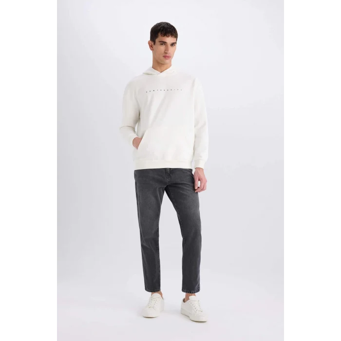 Defacto D8021 Ekru Boxy Fit Kapüşonlu Sırt Baskılı Sweatshirt