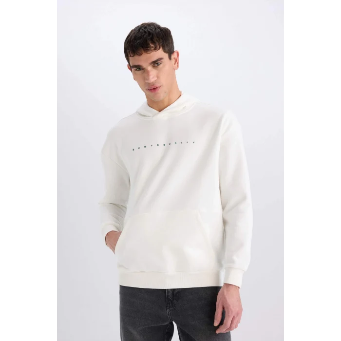 Defacto D8021 Ekru Boxy Fit Kapüşonlu Sırt Baskılı Sweatshirt