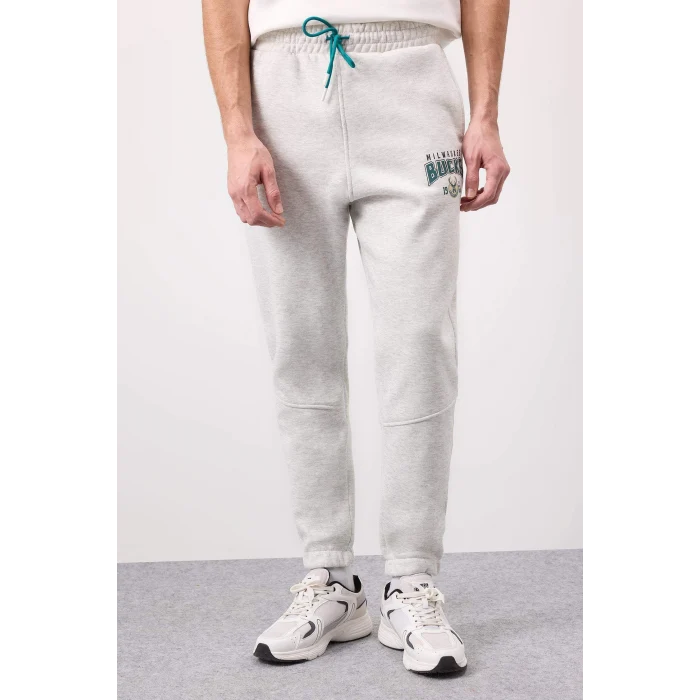 Defacto D6701 Gri DeFactoFit NBA Milwaukee Bucks Kalın Jogger Eşofman Altı Standart Fit Beli Bağcıklı Cepli