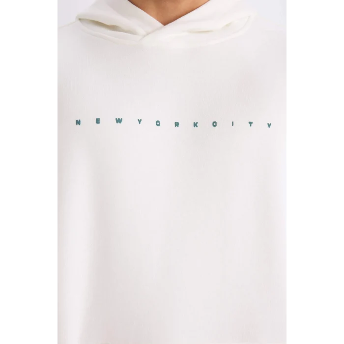Defacto D8021 Ekru Boxy Fit Kapüşonlu Sırt Baskılı Sweatshirt
