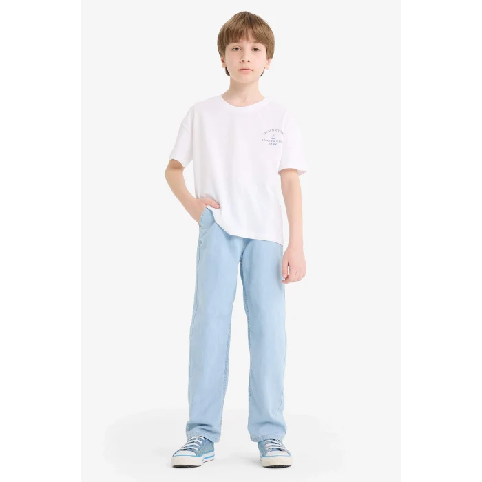 Defacto F6899 Mavi Erkek Çocuk Esnek Belli Düz Paça Jean Pantolon