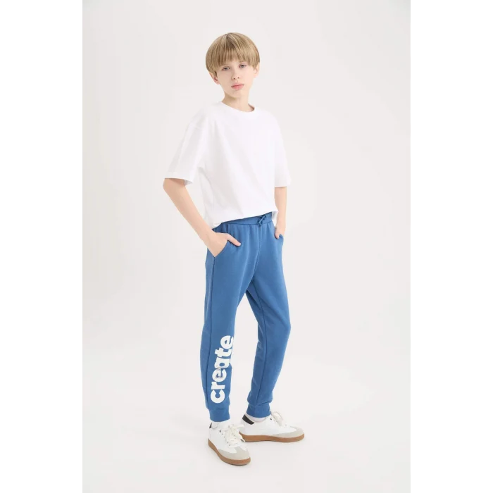 Defacto D9994 İndigo Erkek Çocuk Beli Paçası Lastikli Cepli Baskılı Eşofman Altı