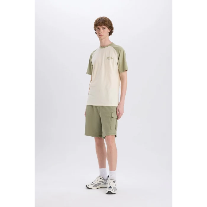 Defacto D9494 Haki Regular Fit Beli Bağcıklı Kargo Cepli Şort