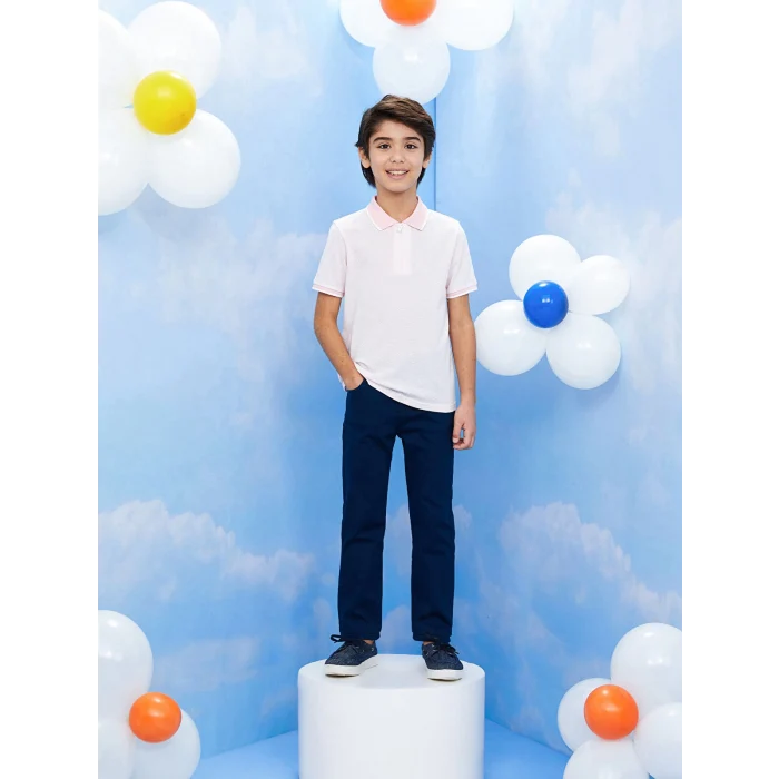 LCW Kids Pembe Polo Yaka Kendinden Desenli Kısa Kollu Erkek Çocuk Tişört