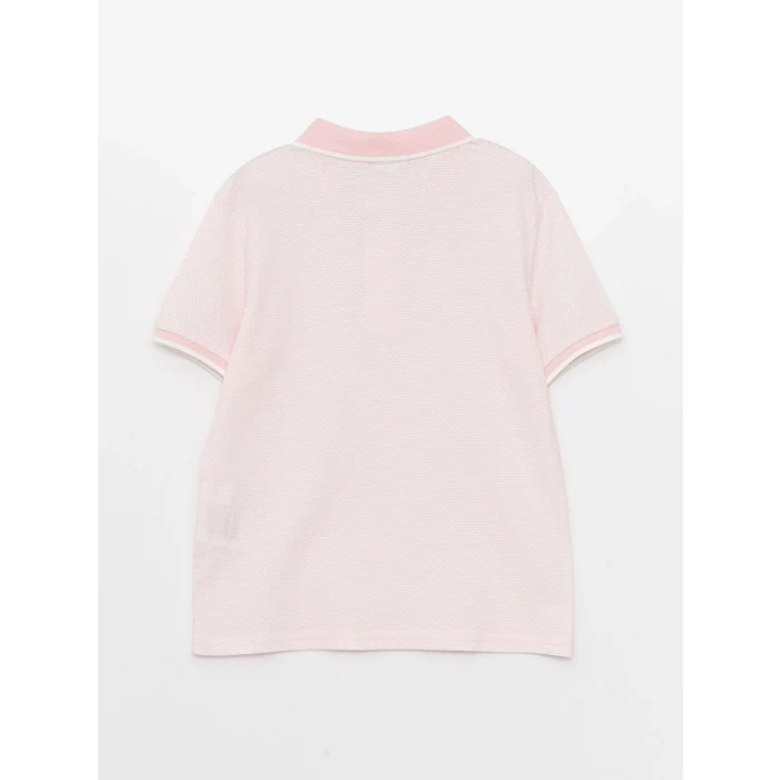 LCW Kids Pembe Polo Yaka Kendinden Desenli Kısa Kollu Erkek Çocuk Tişört