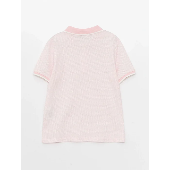 LCW Kids Pembe Polo Yaka Kendinden Desenli Kısa Kollu Erkek Çocuk Tişört