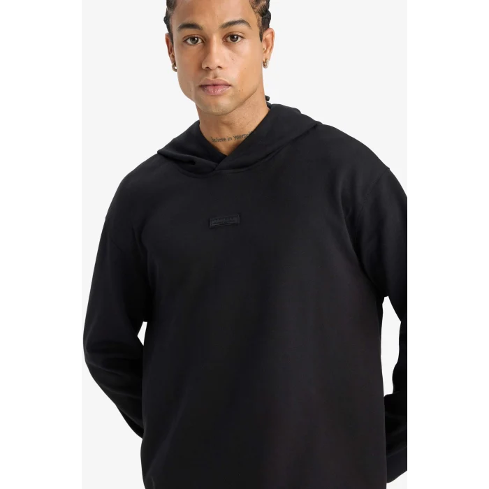 Defacto D7364 Siyah DeFactoFit Standart Fit Kapüşonlu Skuba Dalgıç Kumaş Sporcu Sweatshirt