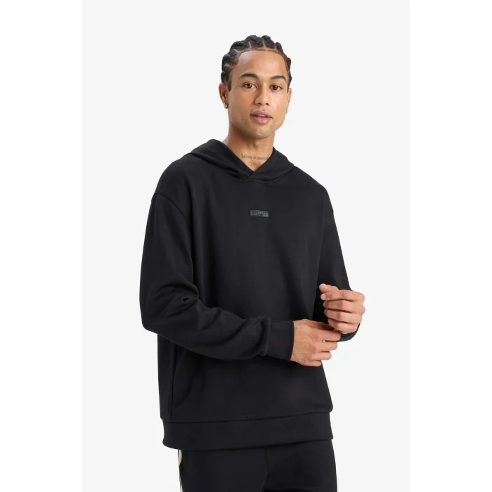 Defacto D7364 Siyah DeFactoFit Standart Fit Kapüşonlu Skuba Dalgıç Kumaş Sporcu Sweatshirt