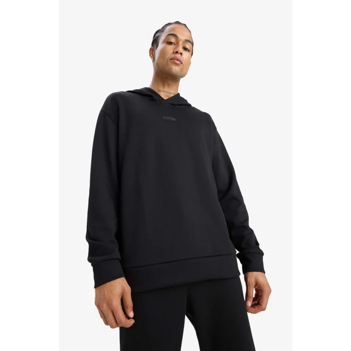 Defacto D7364 Siyah DeFactoFit Standart Fit Kapüşonlu Skuba Dalgıç Kumaş Sporcu Sweatshirt