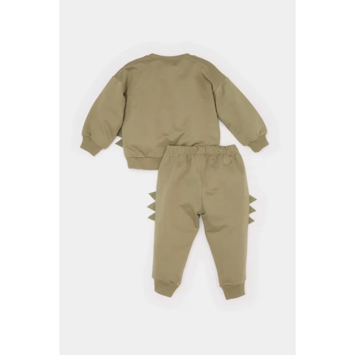 Defacto E4910 Haki Erkek Bebek 2li Takım Dinazor Baskılı Sweatshirt Beli Lastikli Eşofman Altı
