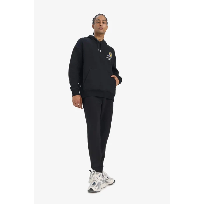 Defacto D8489 Siyah DeFactoFit NBA Los Angeles Lakers Oversize Geniş Kalıp Kapüşonlu Kalın Sweatshirt