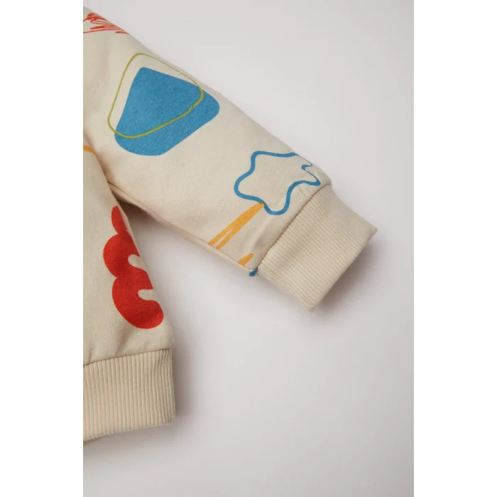 Defacto D5822 Ekru Erkek Bebek 2li Takım Desenli İnce Sweatshirt Alt