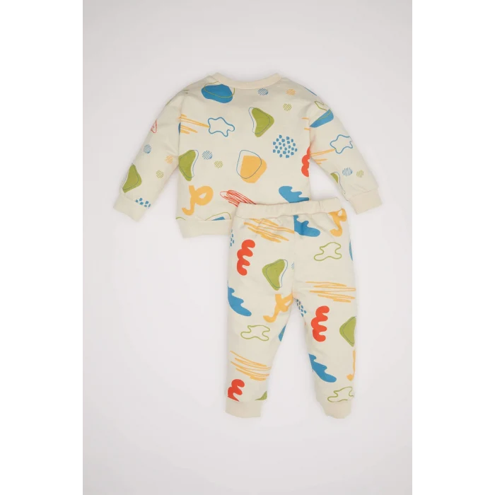 Defacto D5822 Ekru Erkek Bebek 2li Takım Desenli İnce Sweatshirt Alt