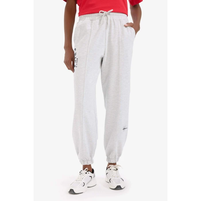 Defacto B9998 Gri DeFactoFit NBA Chicago Bulls Jogger Çift Cepli Jogger Paça Standart Boy Eşofman Altı