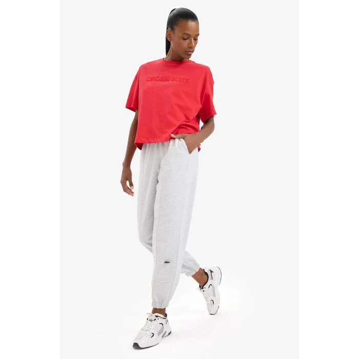 Defacto B9998 Gri DeFactoFit NBA Chicago Bulls Jogger Çift Cepli Jogger Paça Standart Boy Eşofman Altı