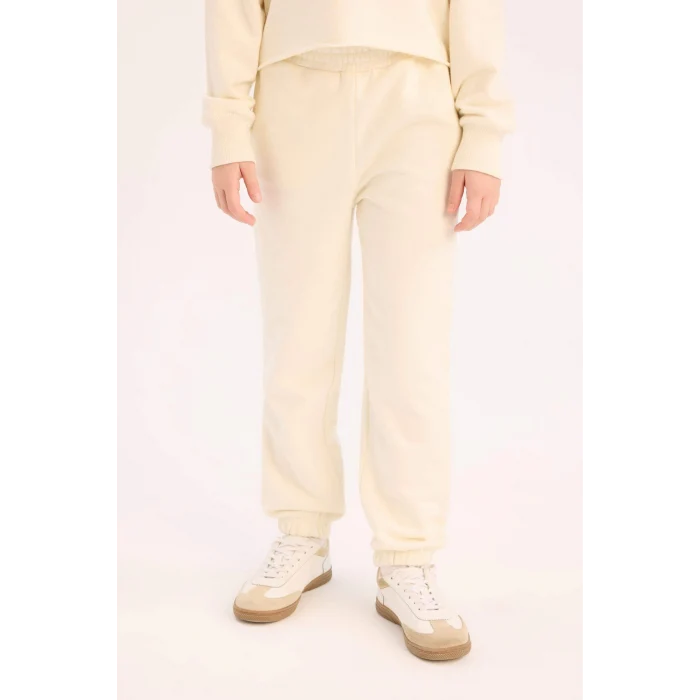 Defacto D9886 Beyaz Kız Çocuk 2li Takım Baskılı Sweatshirt Beli Paçası Lastikli Eşofman Altı
