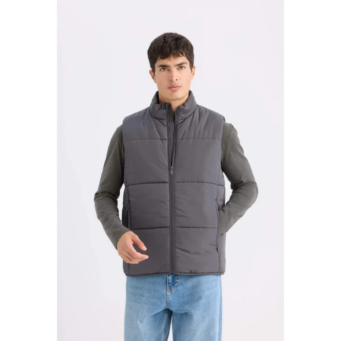 Defacto D6286 Antrasit Regular Fit Dik Yaka Fermuarlı Şişme Yelek