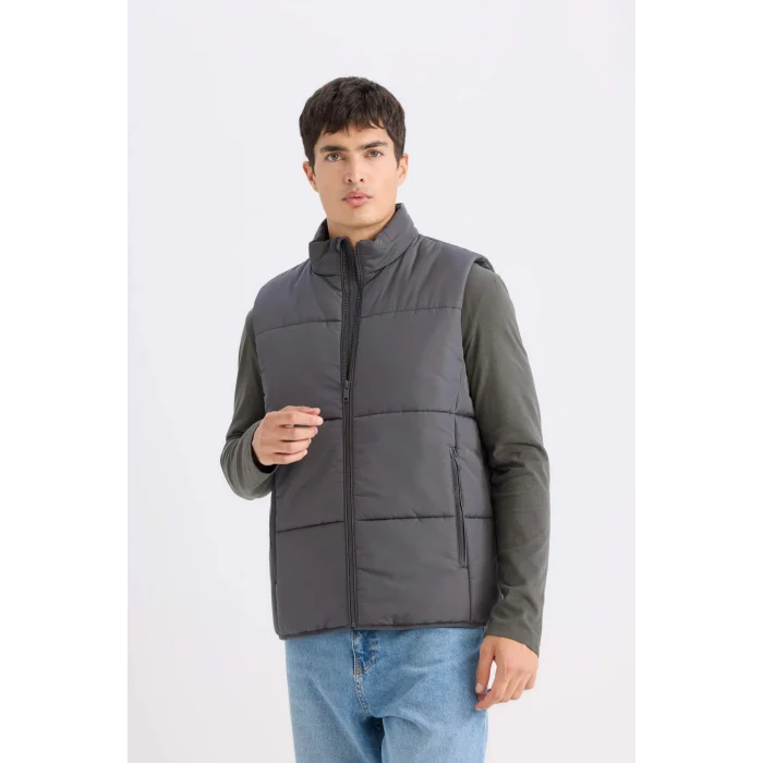 Defacto D6286 Antrasit Regular Fit Dik Yaka Fermuarlı Şişme Yelek