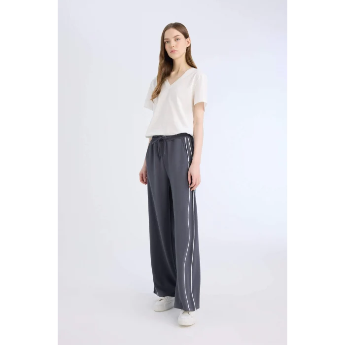 Defacto D6668 Antrasit Straight Fit Cepli Düz Paça Uzun Boy İnce Eşofman Altı