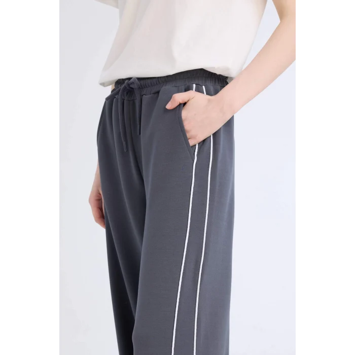 Defacto D6668 Antrasit Straight Fit Cepli Düz Paça Uzun Boy İnce Eşofman Altı