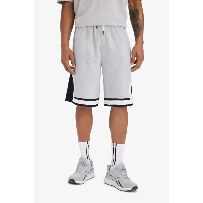 Defacto E4128 Gri DeFactoFit Hızlı Kuruyan Oversize Geniş Kalıp Sporcu Kısa Paça Şort