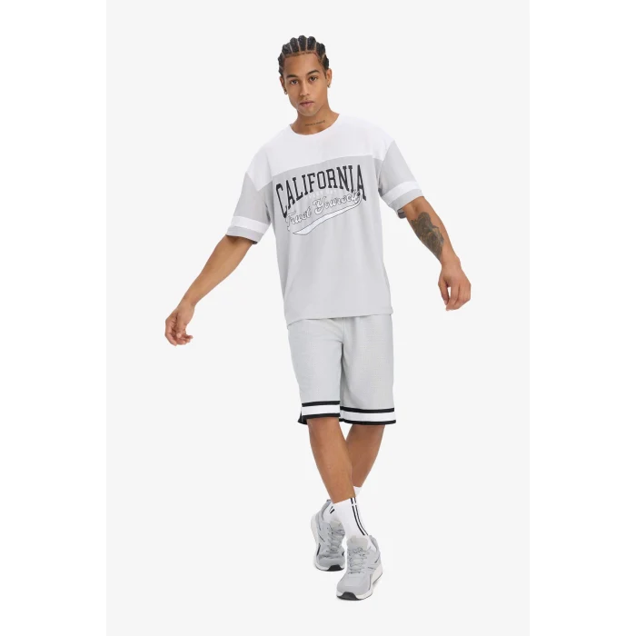 Defacto E4128 Gri DeFactoFit Hızlı Kuruyan Oversize Geniş Kalıp Sporcu Kısa Paça Şort