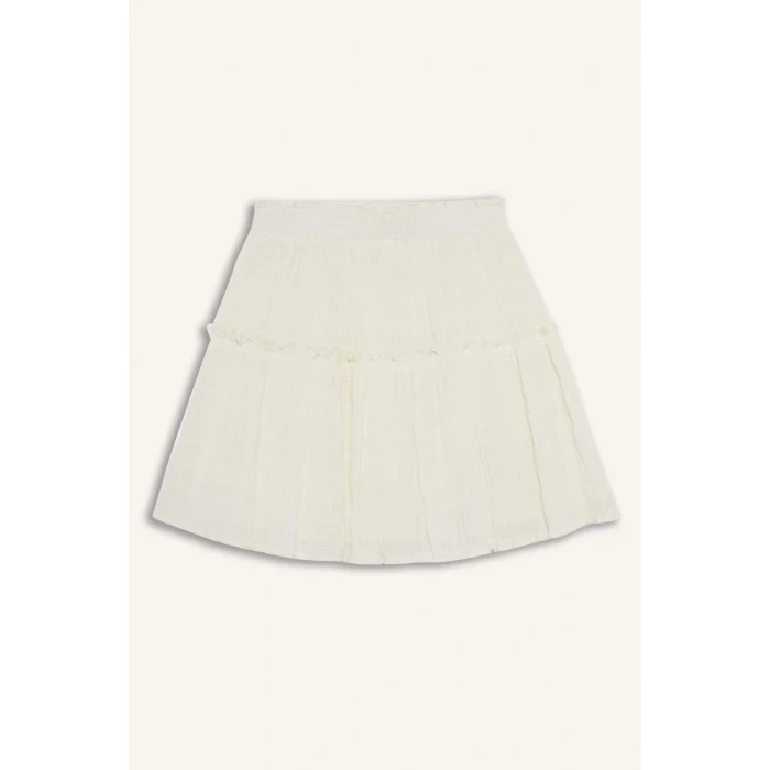 Defacto E6716 Ekru Afra x DeFacto A Kesim Normal Bel Pileli Pamuk Astarlı Dokulu Mini Etek