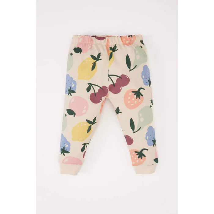 Defacto E0201 Bej Kız Bebek 2li Takım Meyve Desenli Bisiklet Yaka Sweatshirt Beli Lastikli Eşofman Altı