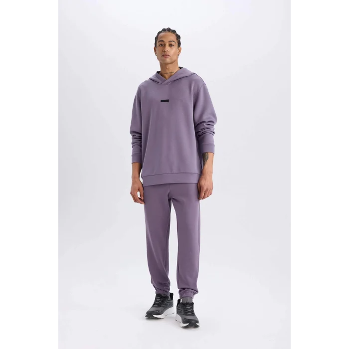 Defacto D7364 Mor DeFactoFit Standart Fit Kapüşonlu Skuba Dalgıç Kumaş Sporcu Sweatshirt