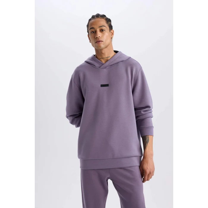 Defacto D7364 Mor DeFactoFit Standart Fit Kapüşonlu Skuba Dalgıç Kumaş Sporcu Sweatshirt