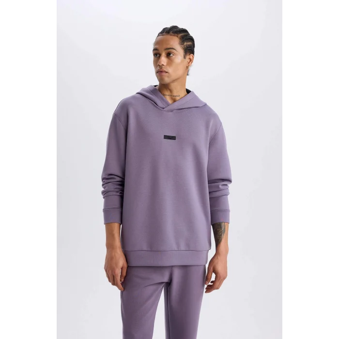 Defacto D7364 Mor DeFactoFit Standart Fit Kapüşonlu Skuba Dalgıç Kumaş Sporcu Sweatshirt