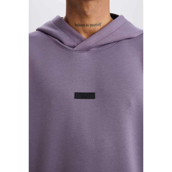 Defacto D7364 Mor DeFactoFit Standart Fit Kapüşonlu Skuba Dalgıç Kumaş Sporcu Sweatshirt
