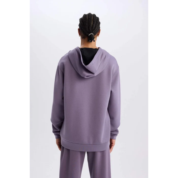 Defacto D7364 Mor DeFactoFit Standart Fit Kapüşonlu Skuba Dalgıç Kumaş Sporcu Sweatshirt