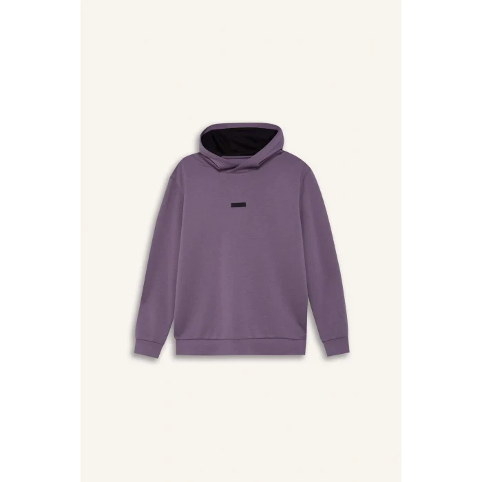 Defacto D7364 Mor DeFactoFit Standart Fit Kapüşonlu Skuba Dalgıç Kumaş Sporcu Sweatshirt