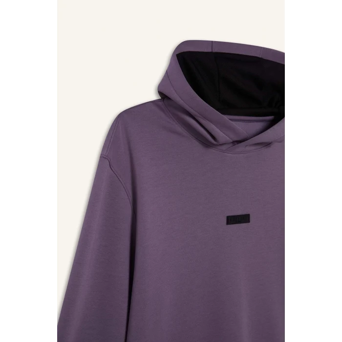 Defacto D7364 Mor DeFactoFit Standart Fit Kapüşonlu Skuba Dalgıç Kumaş Sporcu Sweatshirt