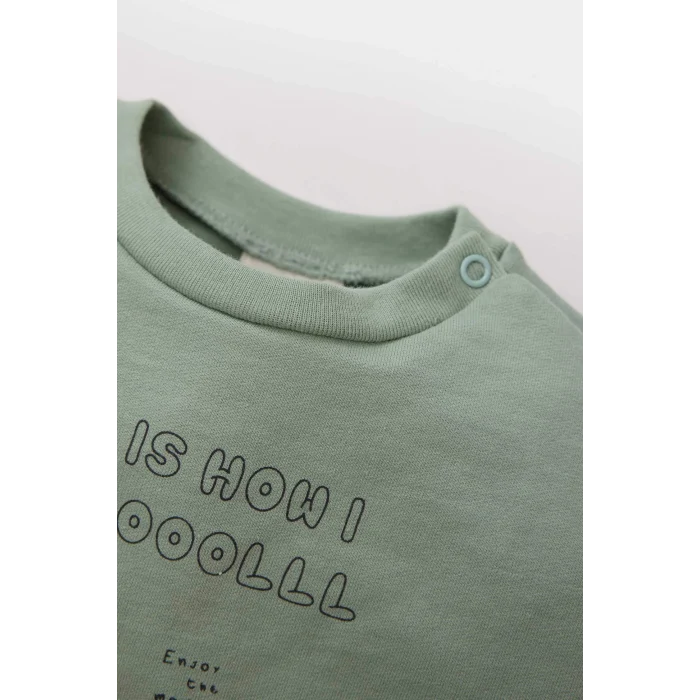 Defacto E2398 Haki Erkek Bebek 2li Takım Dinazor Baskılı Uzun Kollu Tişört Beli Lastikli Alt