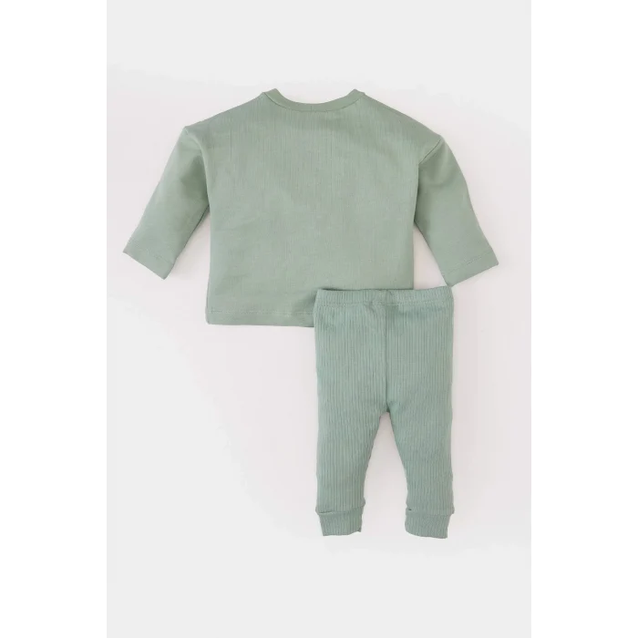 Defacto E2398 Haki Erkek Bebek 2li Takım Dinazor Baskılı Uzun Kollu Tişört Beli Lastikli Alt
