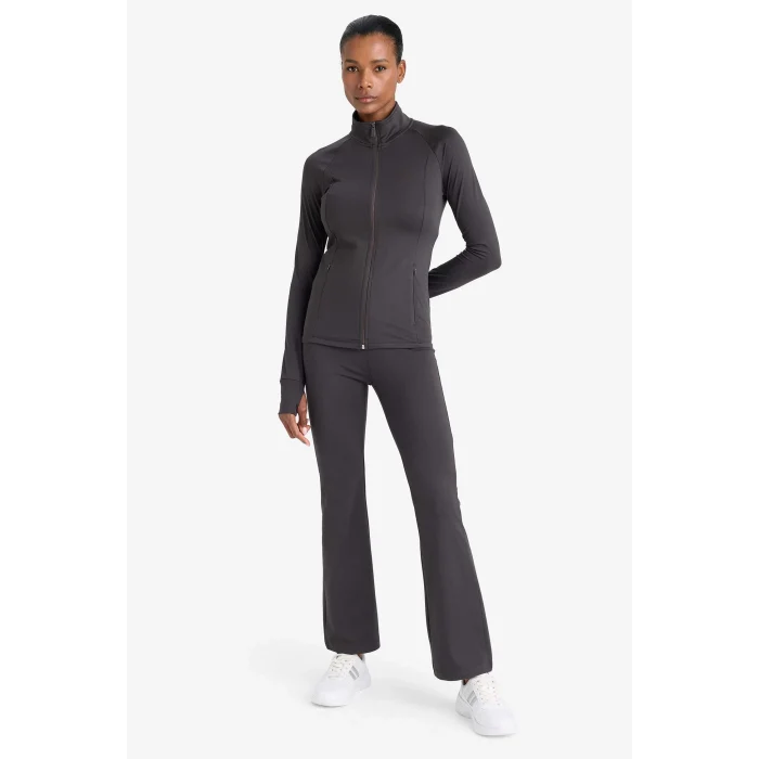 Defacto B3985 Antrasit DeFactoFit Fitted Dik Yaka Çift Cepli Fermuarlı Sporcu Hırka