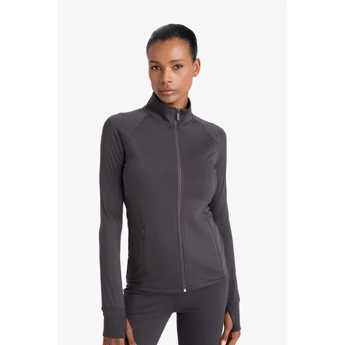 Defacto B3985 Antrasit DeFactoFit Fitted Dik Yaka Çift Cepli Fermuarlı Sporcu Hırka