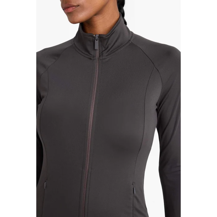 Defacto B3985 Antrasit DeFactoFit Fitted Dik Yaka Çift Cepli Fermuarlı Sporcu Hırka