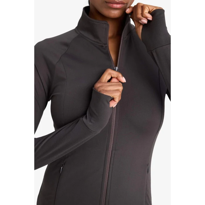 Defacto B3985 Antrasit DeFactoFit Fitted Dik Yaka Çift Cepli Fermuarlı Sporcu Hırka