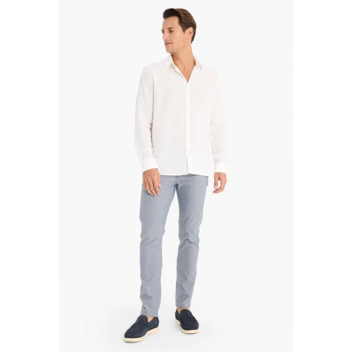 Defacto D7394 Ekru %100 Pamuk Regular Fit İnce Kumaş Polo Yaka Uzun Kollu Gömlek