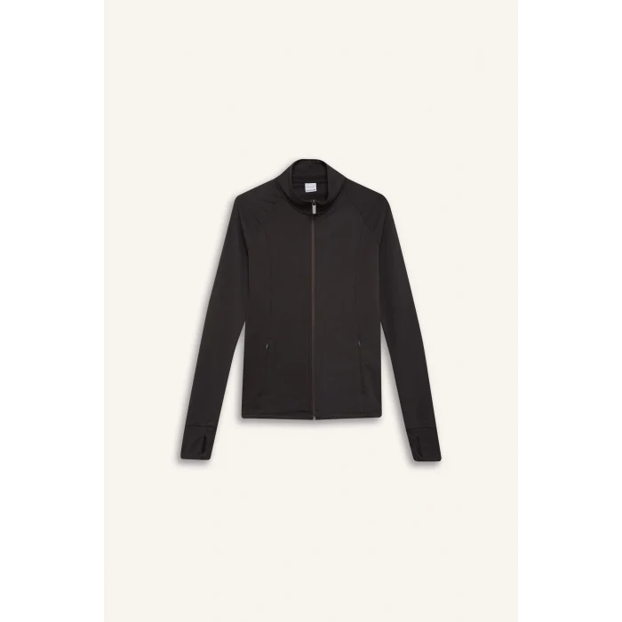 Defacto B3985 Antrasit DeFactoFit Fitted Dik Yaka Çift Cepli Fermuarlı Sporcu Hırka