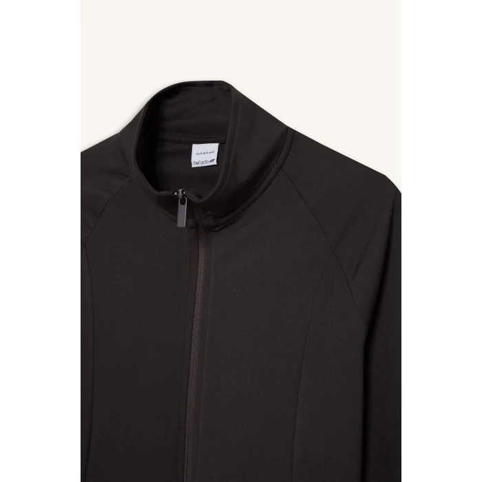 Defacto B3985 Antrasit DeFactoFit Fitted Dik Yaka Çift Cepli Fermuarlı Sporcu Hırka