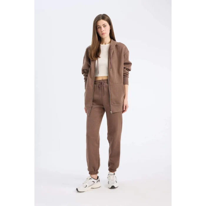 Defacto S7370 Kahve Standart Fit Kalın Jogger Eşofman Altı Bel Paça Lastikli Basic Düz Uzun Boy